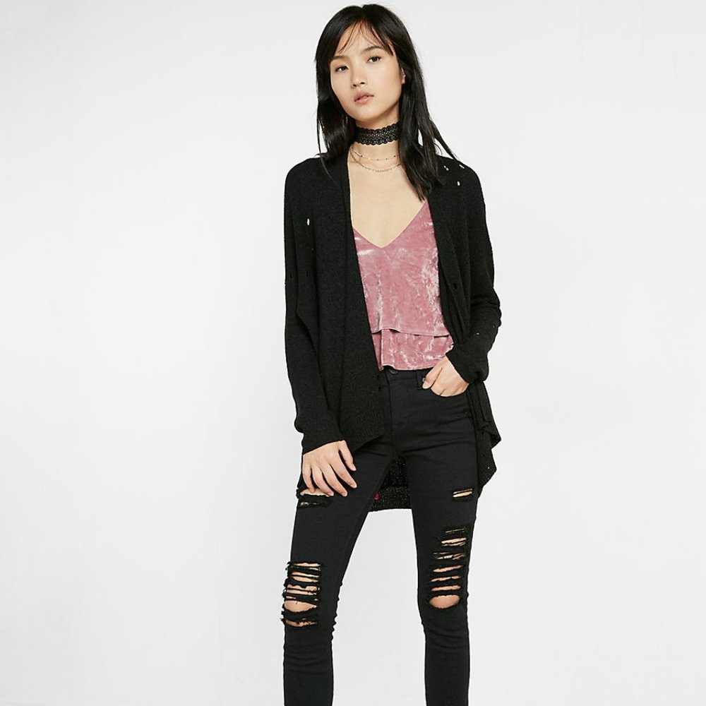 NWT Express Distressed Open Front Cover-Up Sweater Cardigan